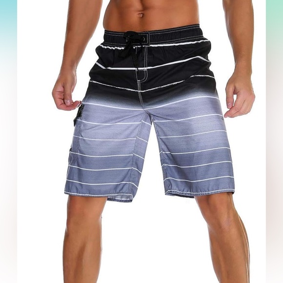 unitop Men's Swim Trunks Quick Dry Summer Striped Beach Board Shorts with Lining - Picture 3 of 6